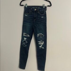 American Eagle Outfitters Blue Skinny Jeans with Distressed Details